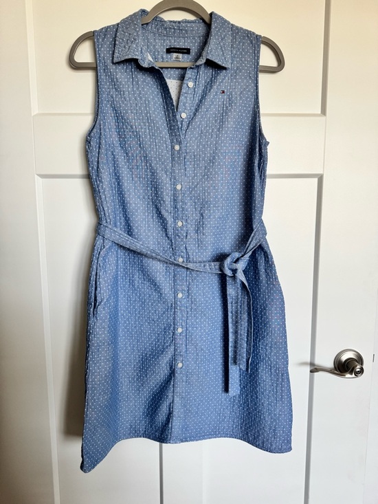 Tommy Hilfiger Dresses & Skirts - NWOT Tommy Hilfiger Blue Sleeveless Button-Front Polka Dot Shirt Dress Size 8